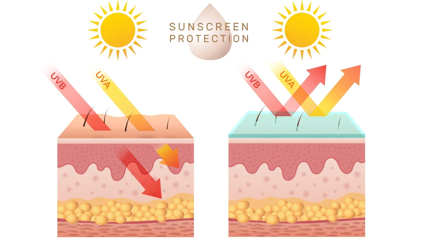 Comparison image with and without sunscreen