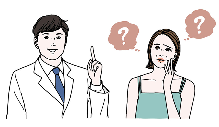 医師と表情じわ治療の疑問を持つ女性
