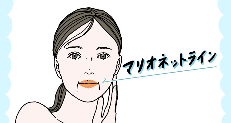 口角からあごに向かって下向きに伸びるマリオネットラインが目立つ女性のイラスト