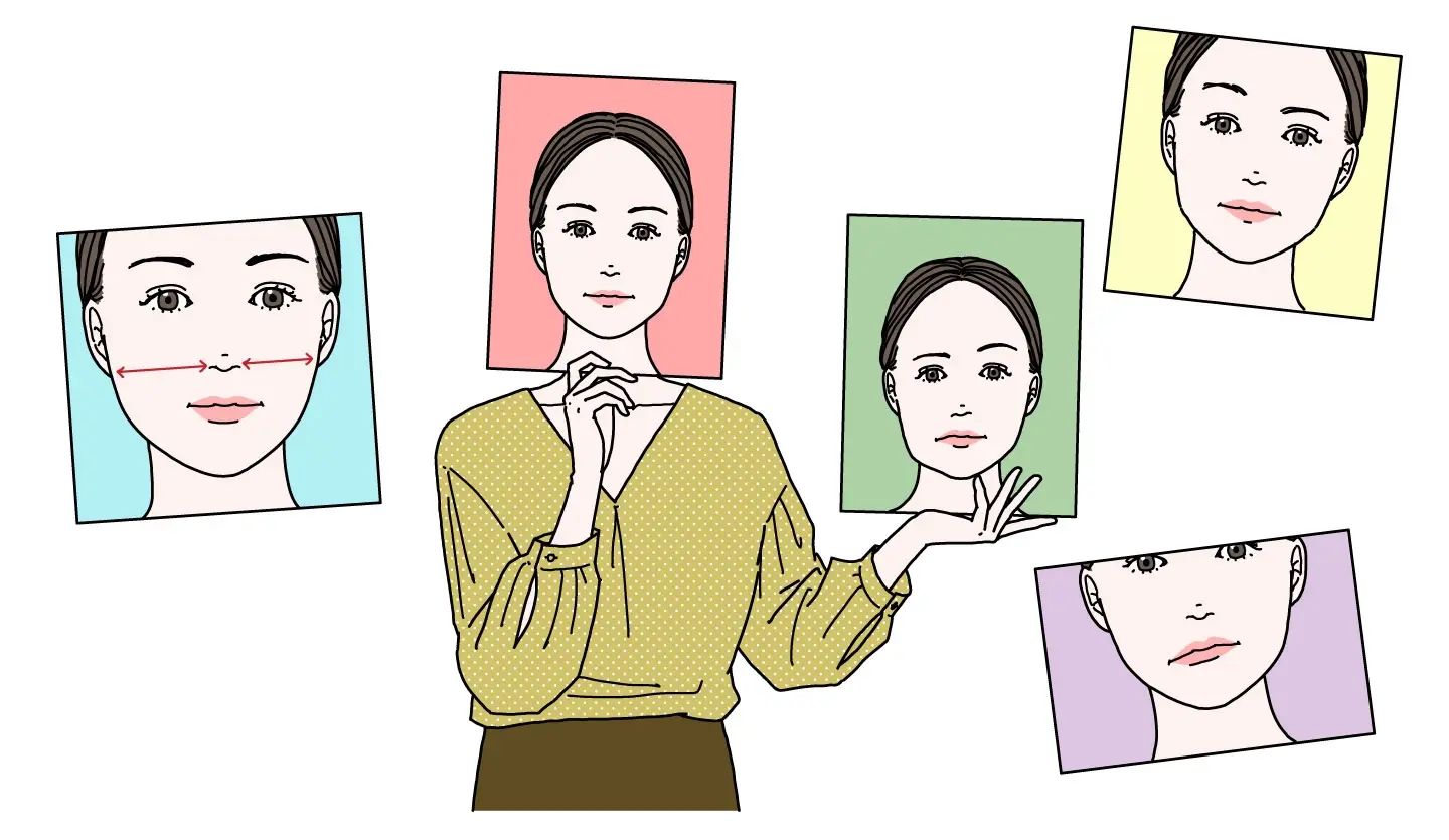 左右対称にならず歪んでいる顔のイラストを持つ女性