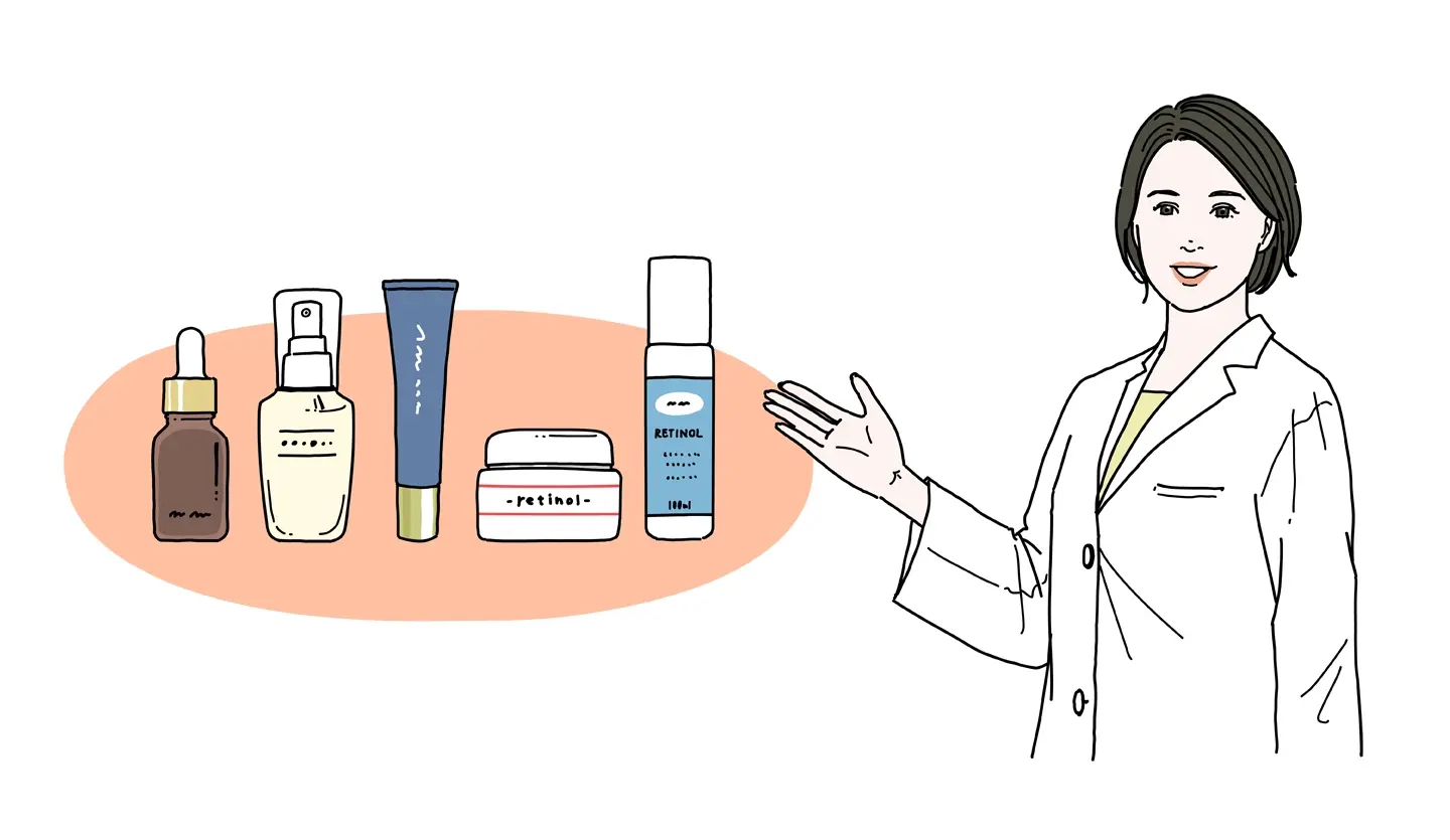 化粧品について解説する医師をイメージしたイラスト