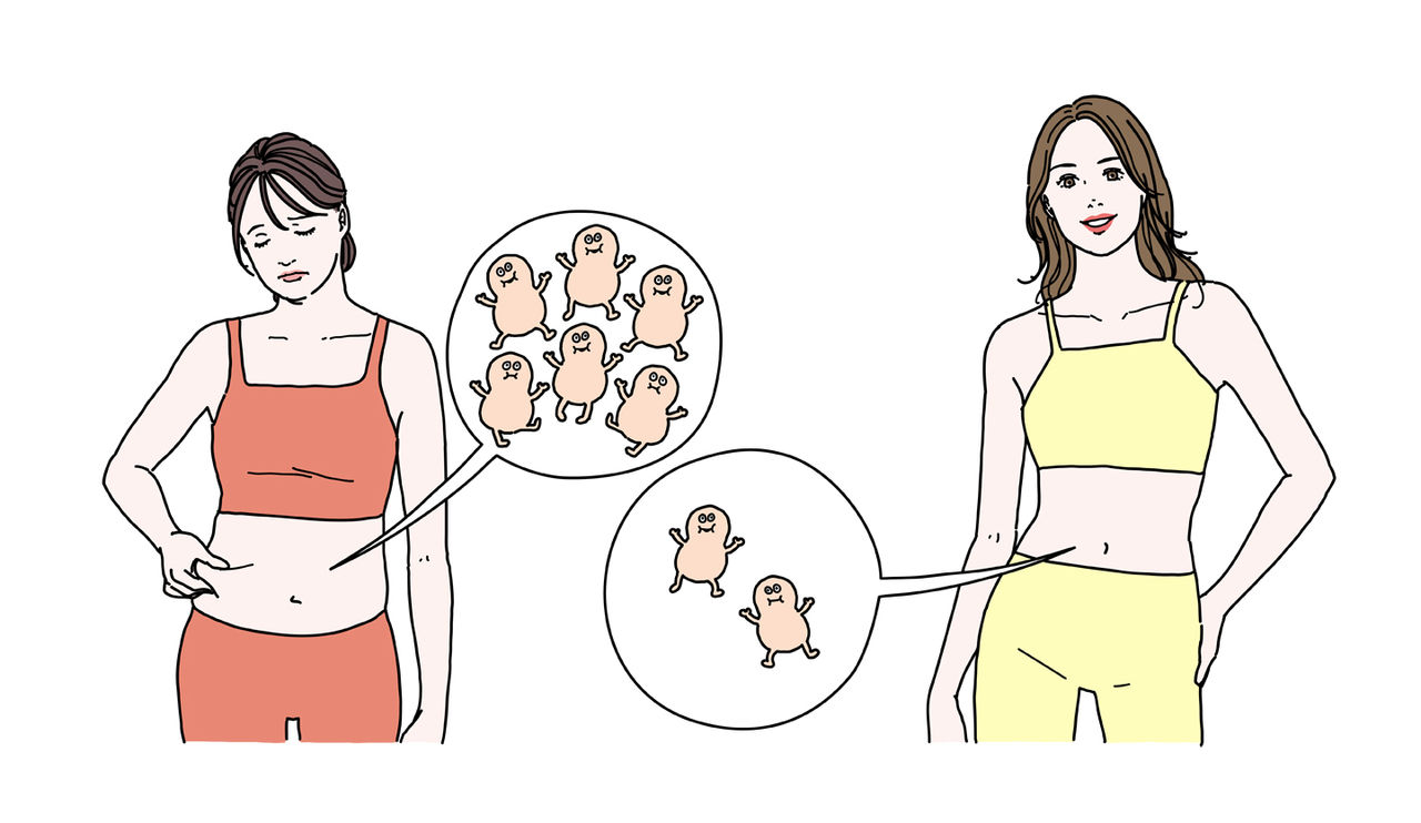 脂肪に悩む女性と脂肪の少ない女性