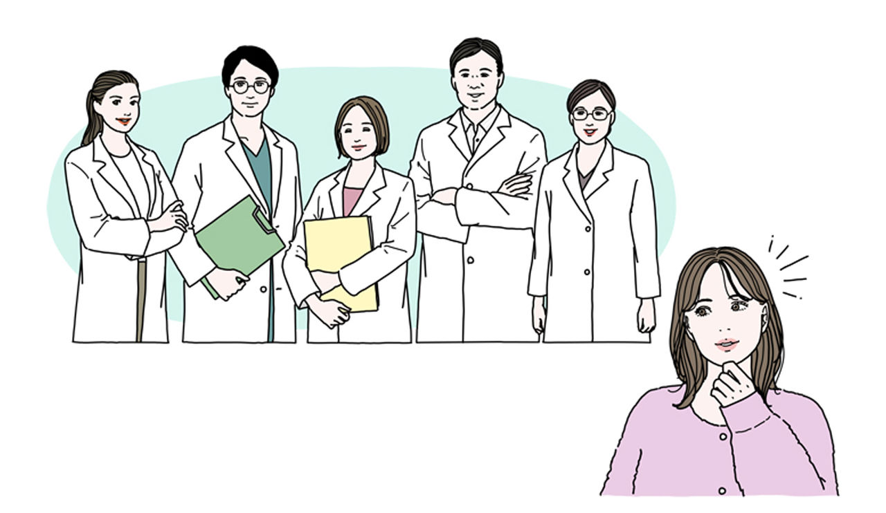 複数の医師を比較検討する女性